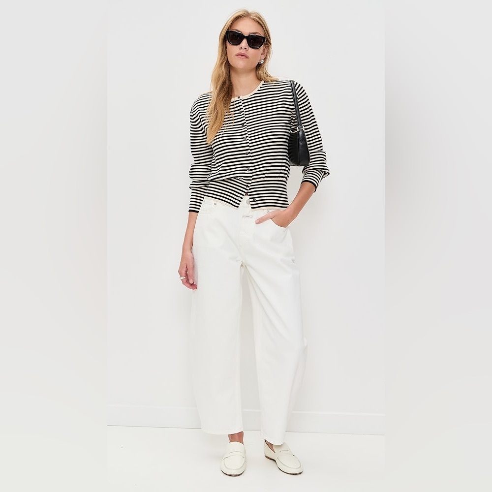 Alex Mill Striped Louisa Cardigan in Cotton Cashmere in Cream/Black